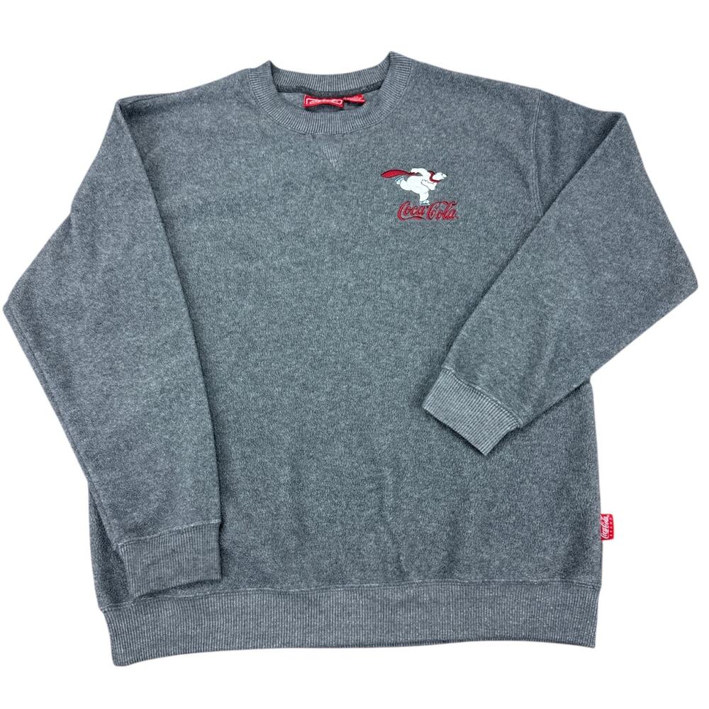 Vintage Coca Cola Ice Skating Polar Bear Sweatshirt XL Grey Fleece Crewneck Y2K